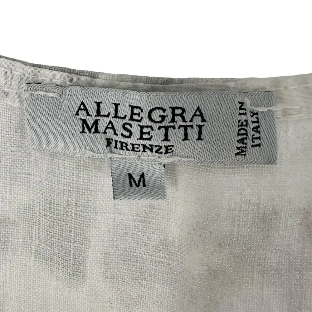 Italian Linen Dress Allegra Masetti Size M Sleevless Ruffle Gray White Beach - Picture 3 of 8